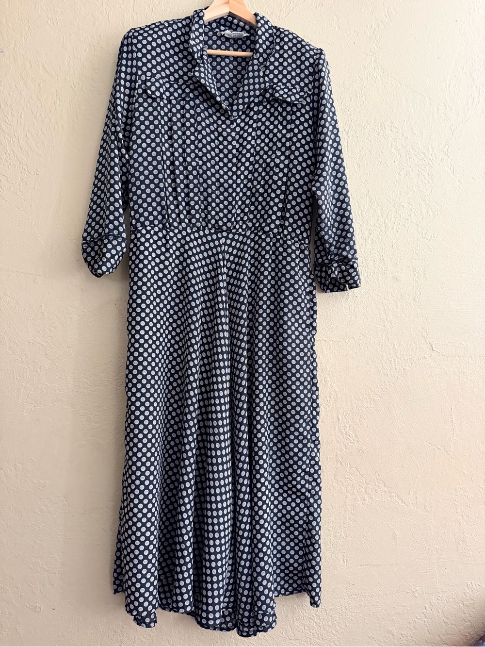 Black Polka Dot Midi Shirt Dress